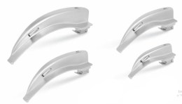 Чотири вигнуті клинки Macintosh розмірів 1, 2, 3 та 4 з набору Doctor Devices. Клинки виготовлені з матової сталі та мають конструкцію зі знімним світловодом