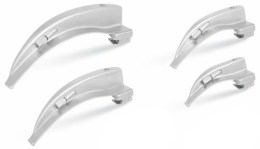 Чотири ветеринарні клинки Macintosh розмірів 1, 2, 3, 4 для стандартного ларингоскопа з набору Doctor Devices DD-1000.202. Клинки виготовлені з матової нержавіючої сталі