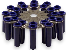 Ротор 6М.02 для лабораторної центрифуги Elmi CM-6MT з тримачами для пробірок та синіми адаптерами, вигляд збоку на білому фоні