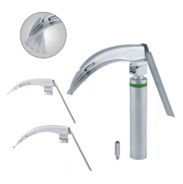 Компоненти ветеринарного волоконно-оптичного набору Flex LTI-7000. На фото показано рукоятку Зеленого стандарту, два клинки з рухливими наконечниками та збільшене зображення артикуляційного механізму клинка