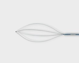 Відкритий ендоскопічний кошик-пастка, сплетений з тонкого нітинолового дроту. Кошик без наконечника