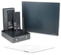 Цифровий плоскопанельний ррентген-детектор з зарядною станцією та двома акумуляторами. Пристрій використовується для ветеринарної рентгенографії та легко інтегрується з аналоговими апаратами