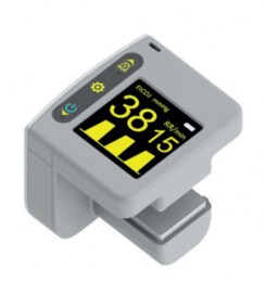 Портативний капнограф EtCO2 Sensor. На екрані відображаються показники: EtCO2 та частота дихання. Прилад має сірий корпус та кнопки керування