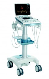 MyLab Alpha - мобільний візок з ультразвуковим апаратом, що складається з монітора, панелі керування та тримачів для датчиків з датчиками