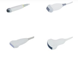 Зображення демонструє різні типи ветеринарних ультразвукових датчиків, сумісних зі сканером EMP G30 Vet. Серед них є лінійний, мікроконвексний, конвексний датчики, які використовуються для широкого спектру діагностичних досліджень