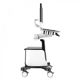 Мобільний УЗД-апарат Chison Qbit 7 Vet, вид збоку. Конструкція на колесах, з рухомим кронштейном для монітора та панеллю управління. Ідеальний для ветеринарних клінік