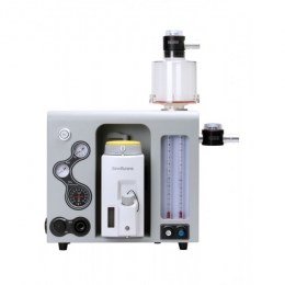 Компактний пристрій сірого кольору з манометрами, регуляторами подачі газу та випарником анестетика. Зверху встановлено дихальний контур. Апарат призначений для проведення безпечної інгаляційної анестезії у ветеринарних клініках.